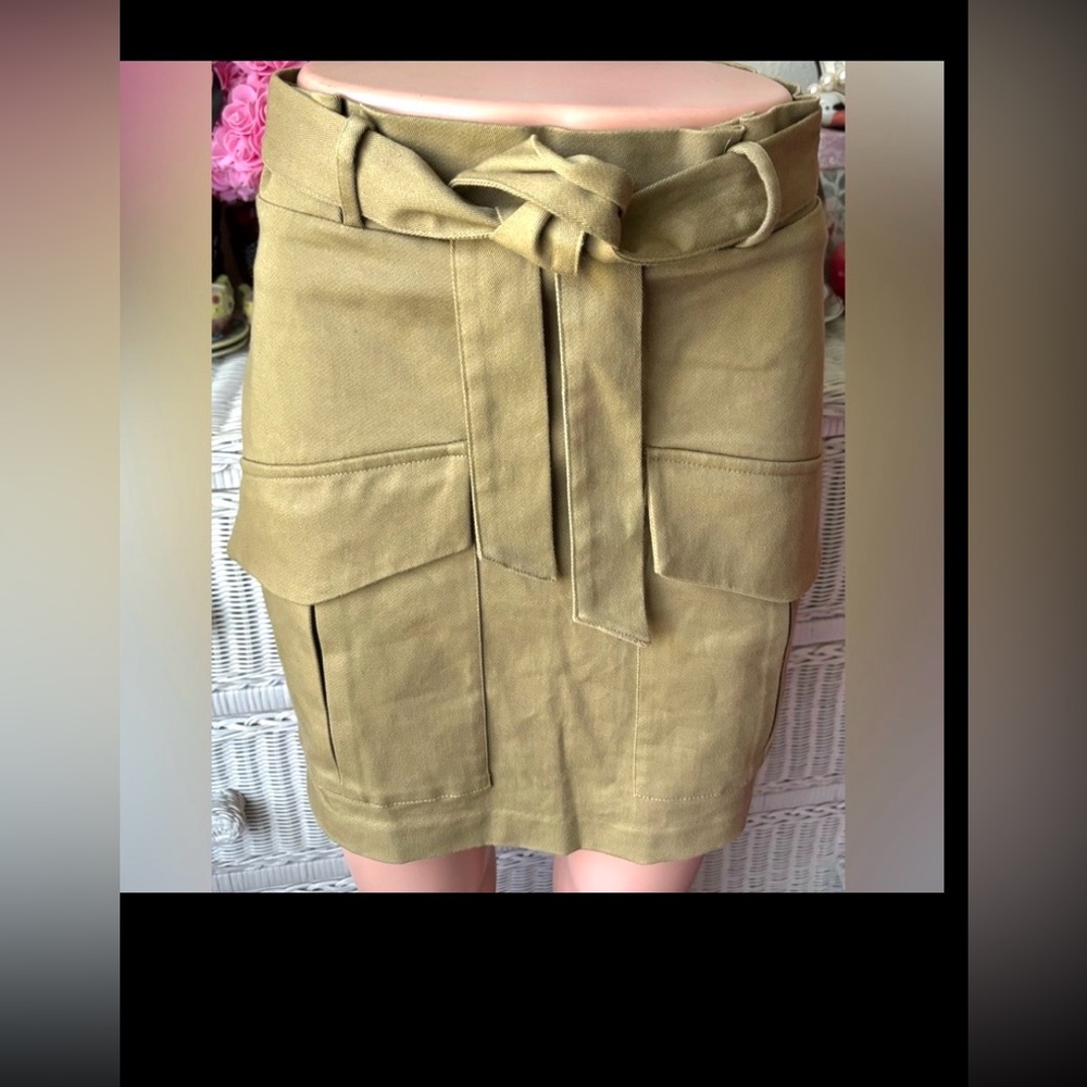Zara Cargo Mini Skirt Cotton High Rise with Belt in Khaki Tan Size XS